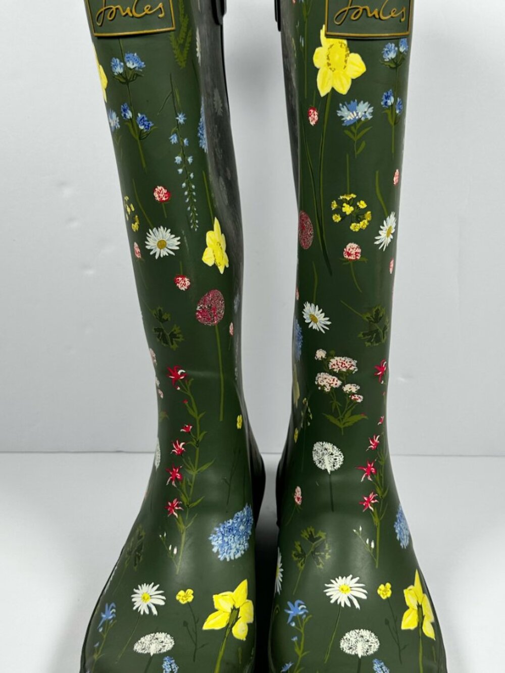 Joules Women’s Size 9 Tall Welly Wellies Army Green Wildflowers Theme Rain Boots - Picture 11 of 16